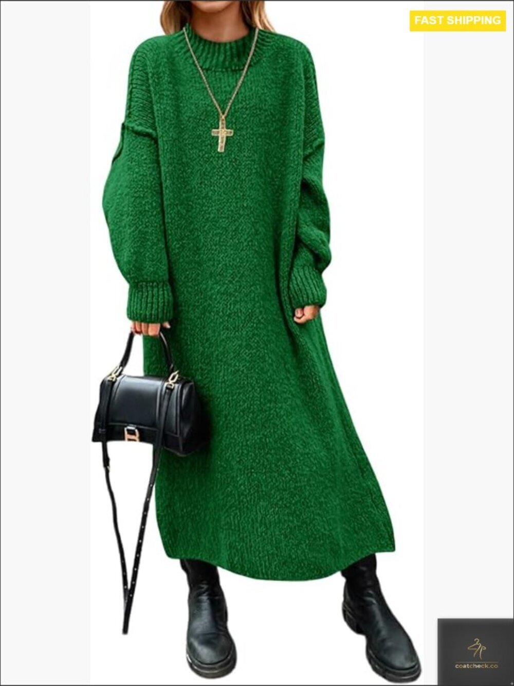 Oversized Chunky Knit Sweater Dress Mock Neck Long Sleeve Maxi Casual Warm